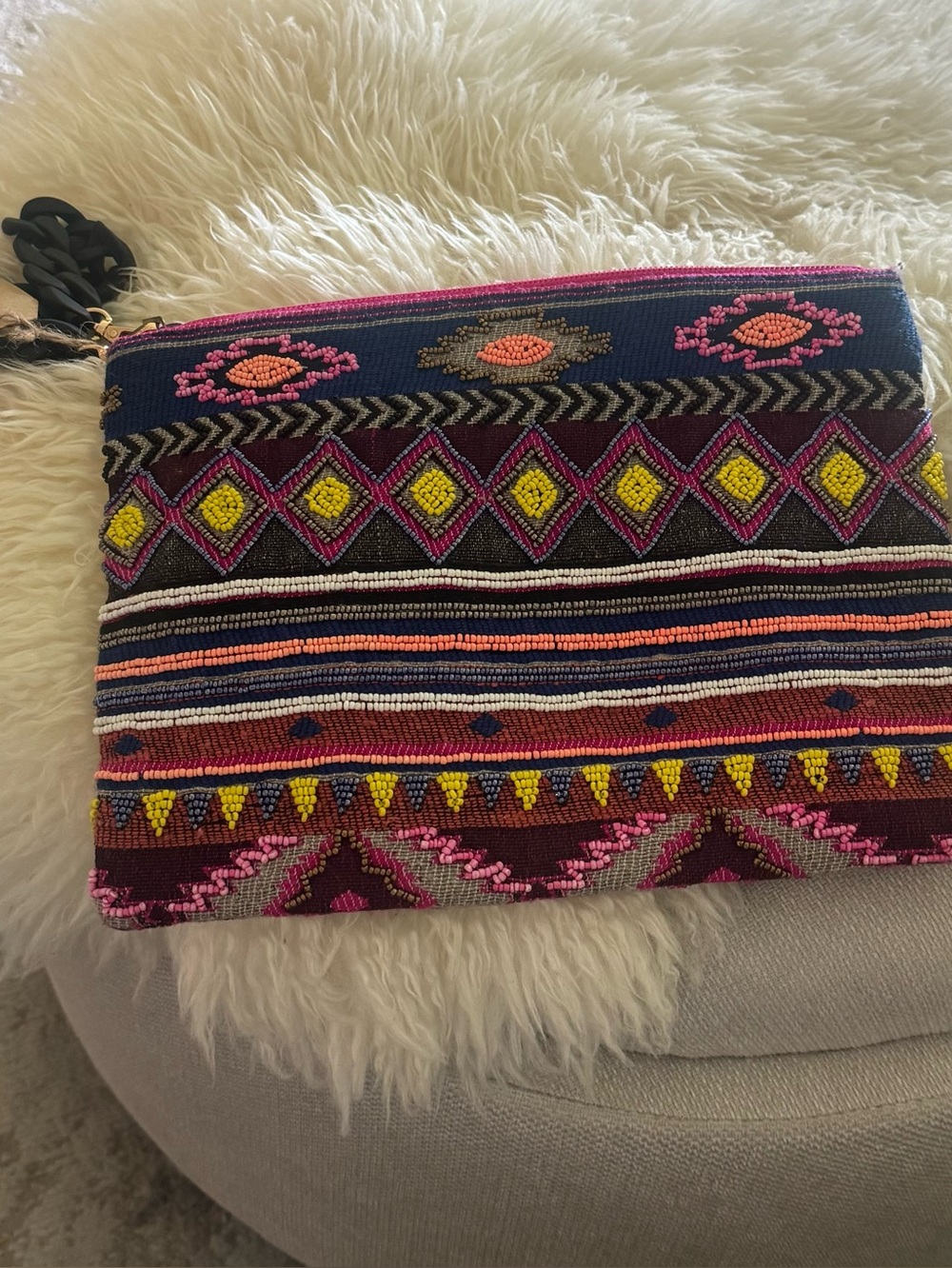 Beaded Embroidered Multicolor Wristlet Clutch
